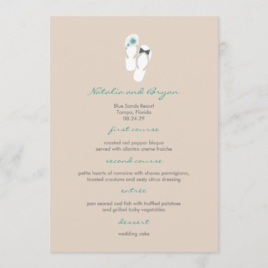 Mr & Mrs. Hibiskus Flip Flops Wedding Menu Card Menükarte (Vorderseite)