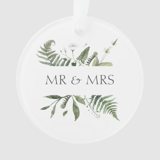 Mr & Mrs Hochzeitsandenkens Grünelemente Ornament (Vorderseite)