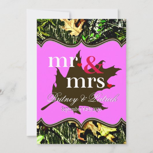 Mr & Mrs Hunting Camouflage Pink Wedding Einladung (Vorderseite)
