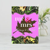 Mr & Mrs Hunting Camouflage Pink Wedding Einladung (Stehend Vorderseite)