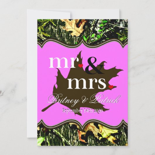 Mr & Mrs Hunting Camouflage Pink Wedding Einladung (Vorderseite)