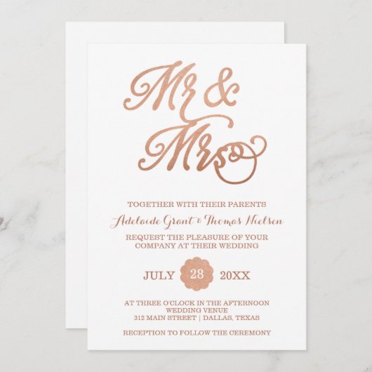 Mr. & Mrs. Imitats Copper Wedding Einladung (Vorne/Hinten)
