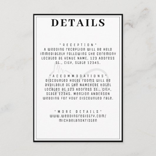 Mr & Mrs. Infinity Symbol Wedding Details Begleitkarte (Vorderseite)