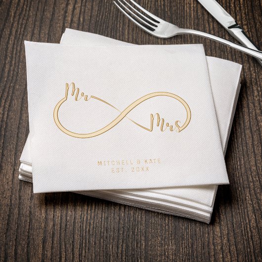 Mr & Mrs. Infinity Symbol Wedding Gold Servietten Mit Folie