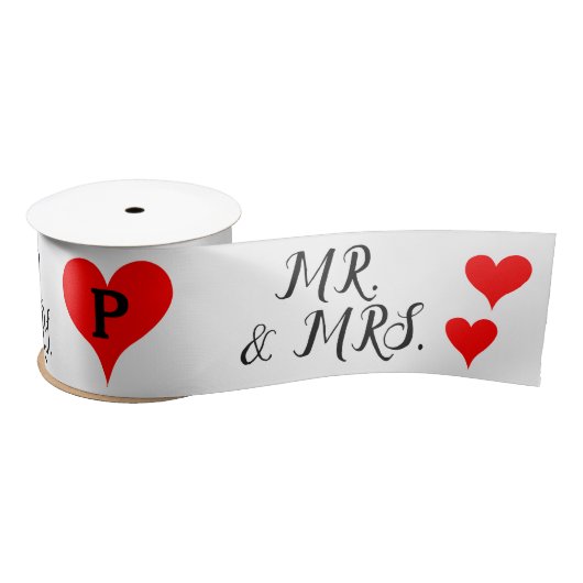 Mr. Mrs. Initials Red Hearts  Satinband (Spule)
