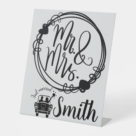 Mr & Mrs Just Married Wedding Custom Sign Sockelschild (Vorderseite)