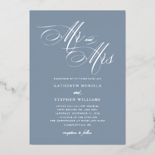 Mr & Mrs Kalligrafie Hochzeit Silberfolie Einladun Folieneinladung
