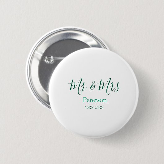 Mr & Mrs last name married year wedding engagement Button (Vorne & Hinten)