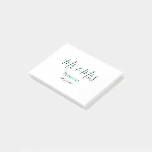 Mr & Mrs last name married year wedding engagement Post-it Klebezettel (angewinkelt)