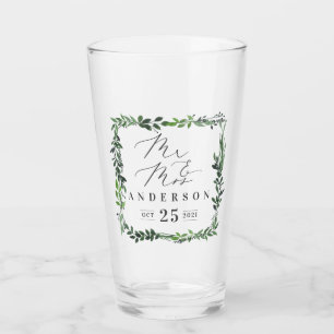 Mr & Mrs. leafy Aquarell elegant Glas