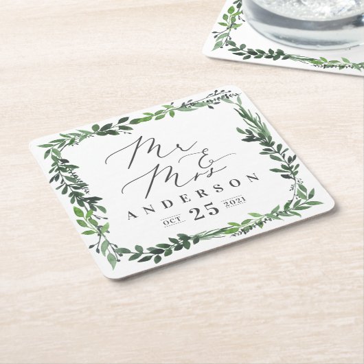 Mr & Mrs. leafy Aquarell elegant Rechteckiger Pappuntersetzer (angewinkelt)