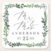 Mr & Mrs. leafy Aquarell elegant Rechteckiger Pappuntersetzer (Vorderseite)