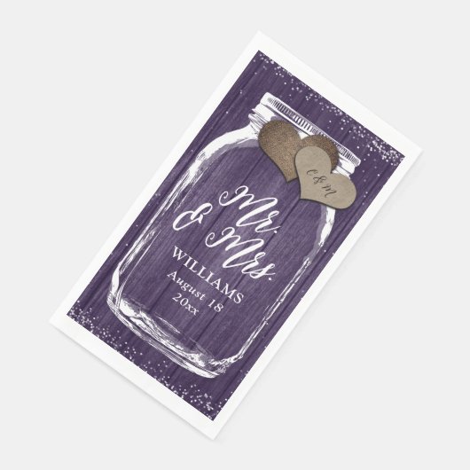 Mr & Mrs Lila Wood Mason Jar Hochzeit im Herbst Serviette (Ecke)