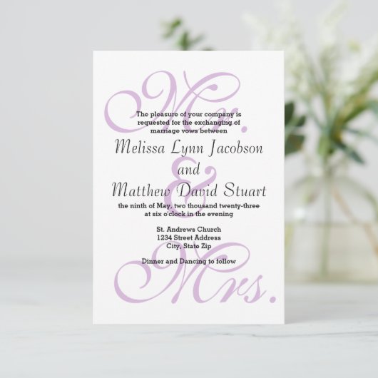 Mr & Mrs Lila Zickzack - 3x5 Einladung zur Hochzei (Stehend Vorderseite)