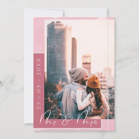 Mr & Mrs Magenta Pink White Script Foto Save The Date (Vorderseite)