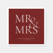 MR&MRS. Minimal Typografischer Red Cocktail Serviette (Vorderseite)