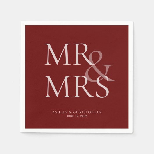 MR&MRS. Minimal Typografischer Red Cocktail Serviette (Vorderseite)