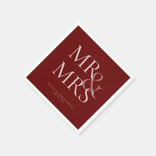 MR&MRS. Minimal Typografischer Red Cocktail Serviette (Ecke)