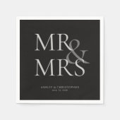MR&MRS. Minimal Typographic Black Cocktail Serviette (Vorderseite)