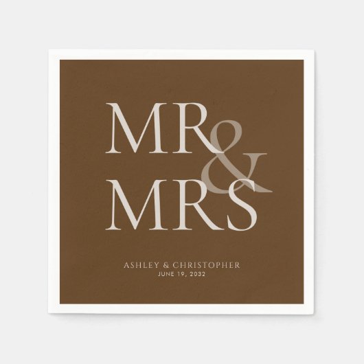 MR&MRS. Minimal Typographic Brown Cocktail Serviette (Vorderseite)