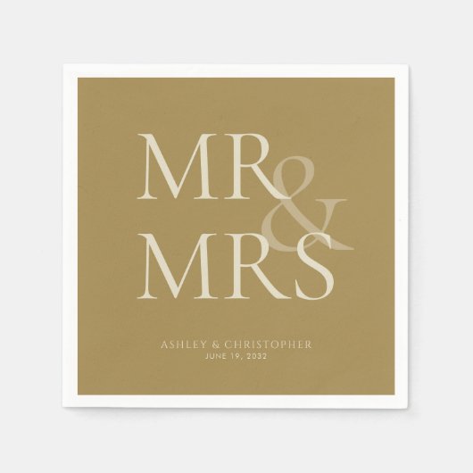 MR&MRS Minimal Typographic Gold Cocktail Serviette (Vorderseite)