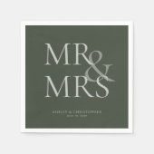 MR&MRS Minimal Typographic Moss Green Cocktail Serviette (Vorderseite)
