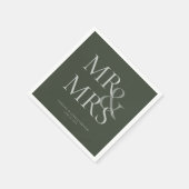 MR&MRS Minimal Typographic Moss Green Cocktail Serviette (Ecke)