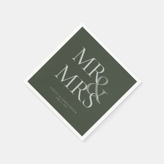 MR&MRS Minimal Typographic Moss Green Cocktail Serviette (Ecke)