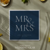 MR&MRS. Minimal Typographic Navy Blue Cocktail Serviette