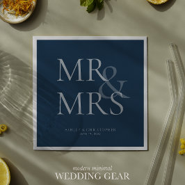 MR&MRS. Minimal Typographic Navy Blue Cocktail Serviette