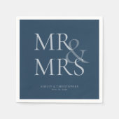MR&MRS. Minimal Typographic Navy Blue Cocktail Serviette (Vorderseite)