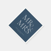 MR&MRS. Minimal Typographic Navy Blue Cocktail Serviette (Ecke)