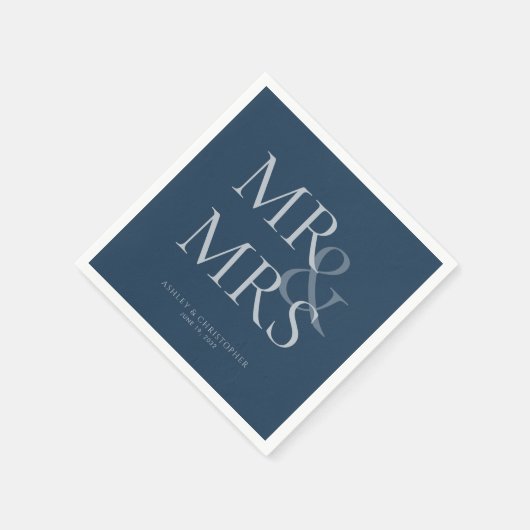 MR&MRS. Minimal Typographic Navy Blue Cocktail Serviette (Ecke)