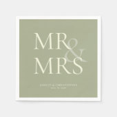 MR&MRS Minimal Typographic Sage Green Cocktail Serviette (Vorderseite)