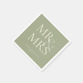 MR&MRS Minimal Typographic Sage Green Cocktail Serviette (Ecke)