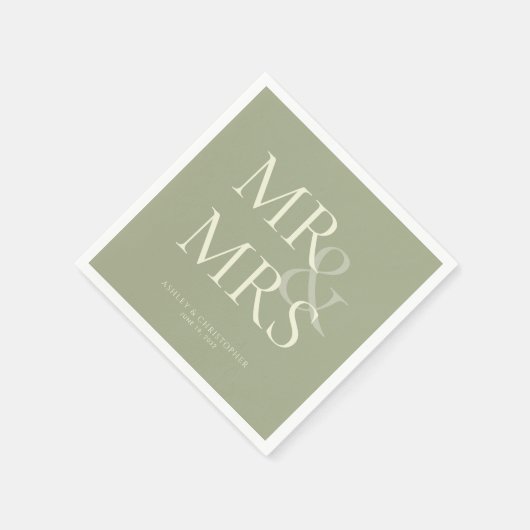 MR&MRS Minimal Typographic Sage Green Cocktail Serviette (Ecke)