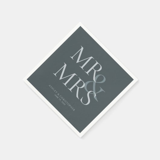 MR&MRS. Minimal Typographic Space Gray Cocktail Serviette (Ecke)