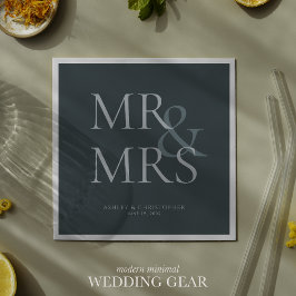 MR&MRS. Minimal Typographic Space Gray Cocktail Serviette