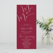 Mr & Mrs. Minimalistisch Burgundy Wedding Program (Stehend Vorderseite)