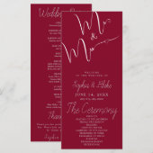 Mr & Mrs. Minimalistisch Burgundy Wedding Program (Vorne/Hinten)