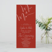 Mr & Mrs. Minimalistisch Cherry Red Wedding Progra (Stehend Vorderseite)