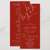 Mr & Mrs. Minimalistisch Cherry Red Wedding Progra (Vorne/Hinten)
