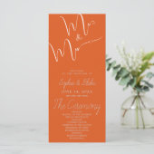 Mr & Mrs. Minimalistisch Fire Orange Wedding Progr (Stehend Vorderseite)