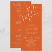 Mr & Mrs. Minimalistisch Fire Orange Wedding Progr (Vorne/Hinten)
