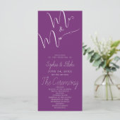 Mr & Mrs. Minimalistisch Lila Wedding Program (Stehend Vorderseite)