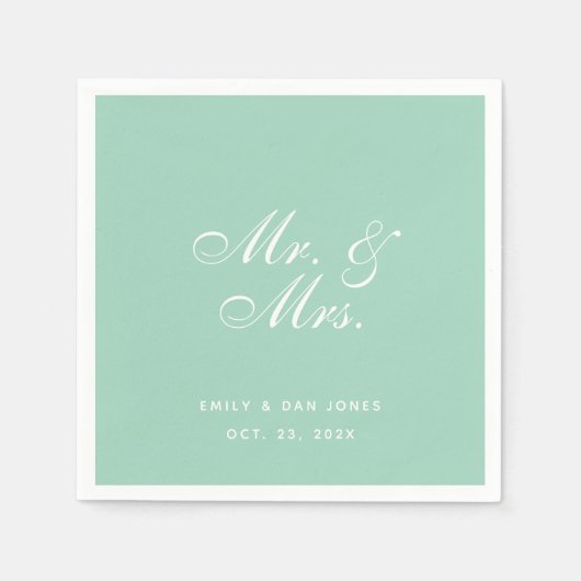 Mr & Mrs. Mint Green Wedding Simple Elegant Script Serviette (Vorderseite)