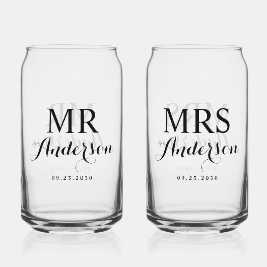 Mr & Mrs Modern Elegant Individuelle Name Date Wed Dosenglas (Vorderseite)