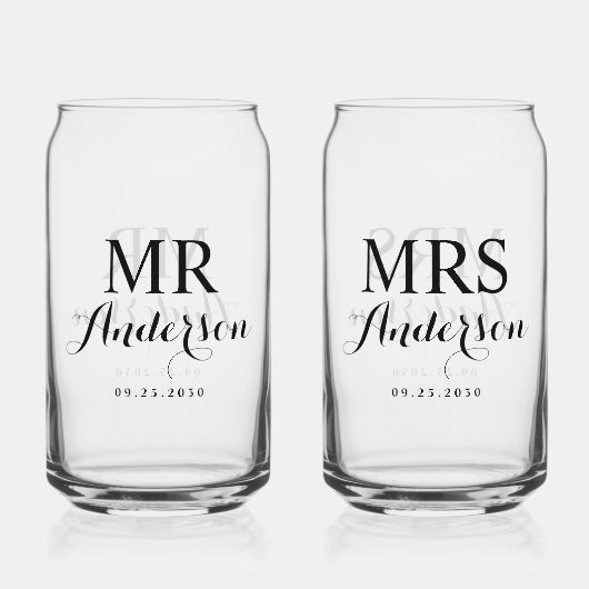 Mr & Mrs Modern Elegant Individuelle Name Date Wed Dosenglas (Rückseite)