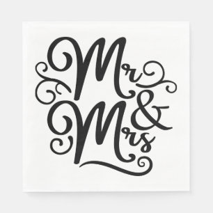 Mr & Mrs Monogram Wedding Just Married Schwarz-wei Serviette