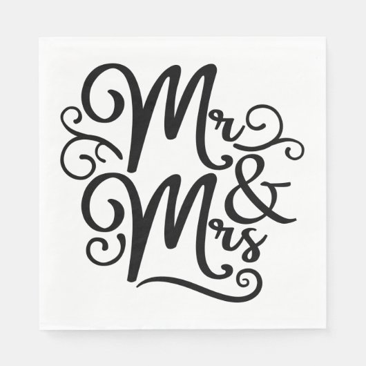 Mr & Mrs Monogram Wedding Just Married Schwarz-wei Serviette (Vorderseite)